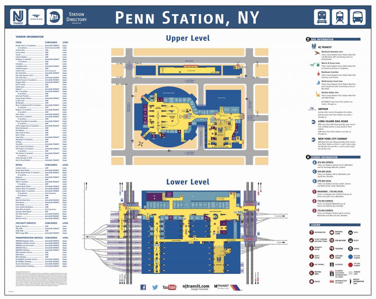 De la gare Penn station à Manhattan carte