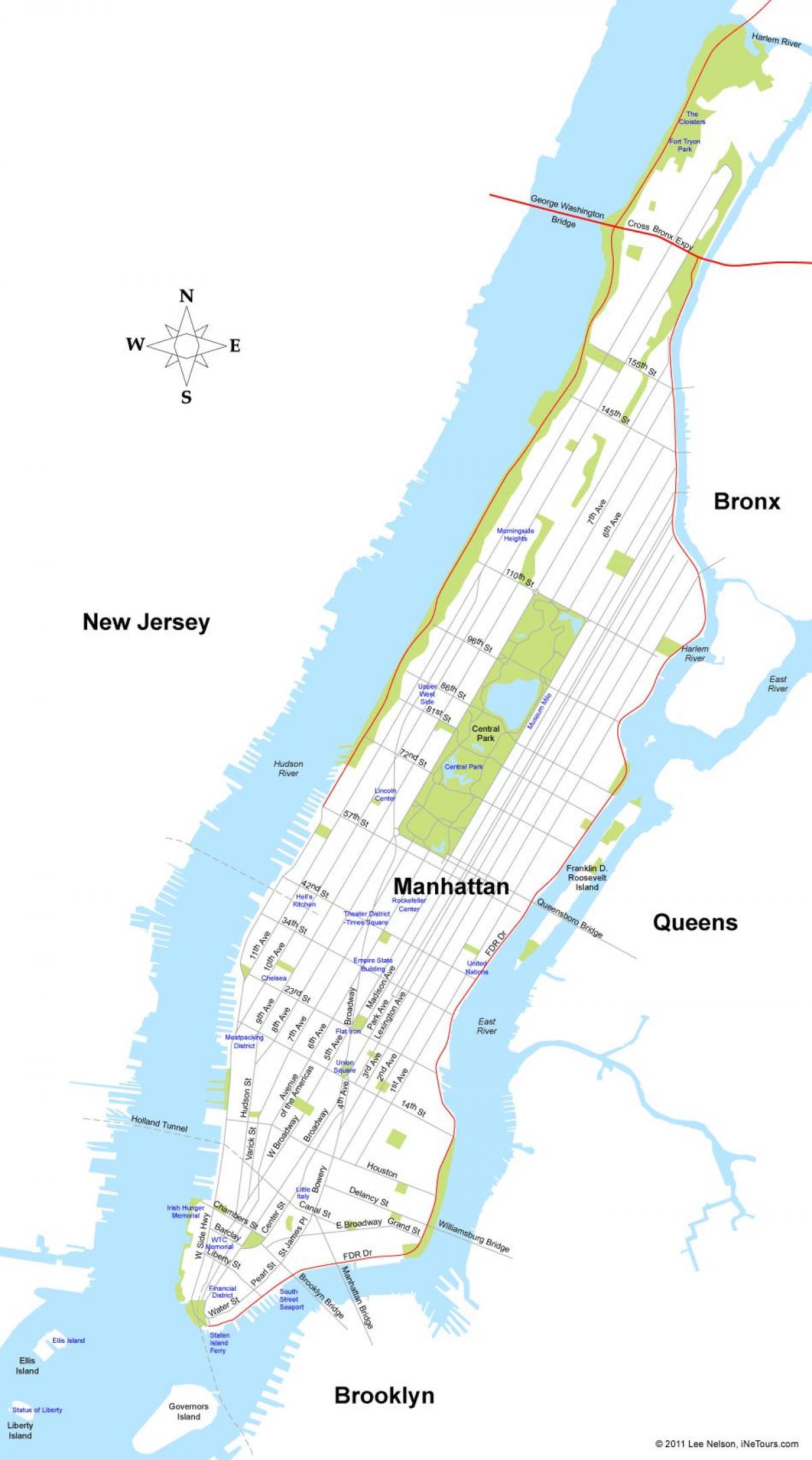 carte de l'île de Manhattan à New York