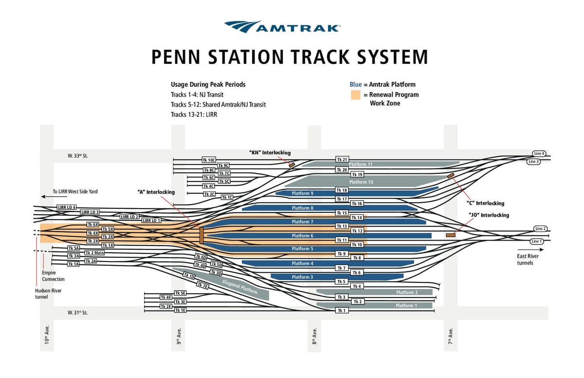 La gare de Penn piste de la carte