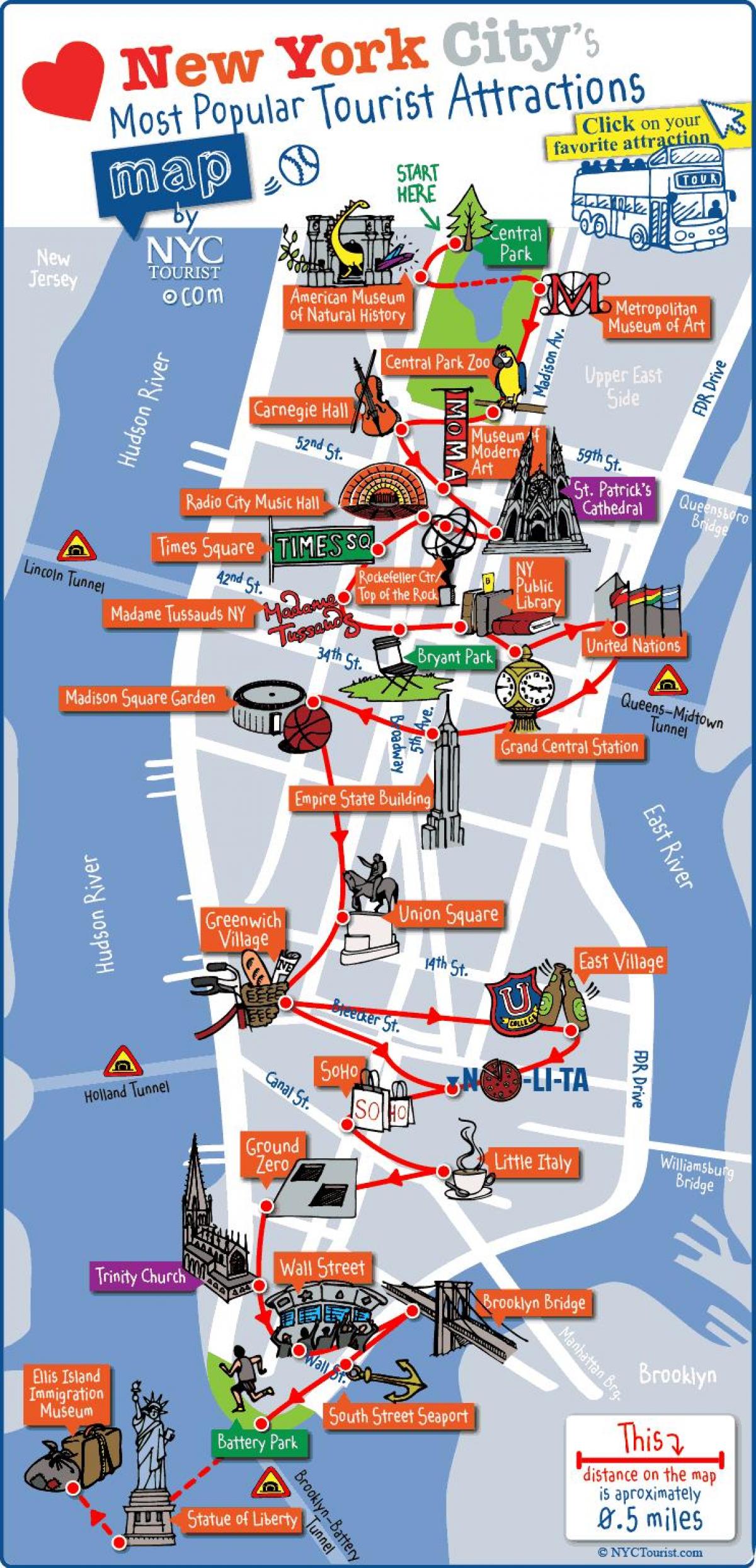 carte de Manhattan à New York attractions