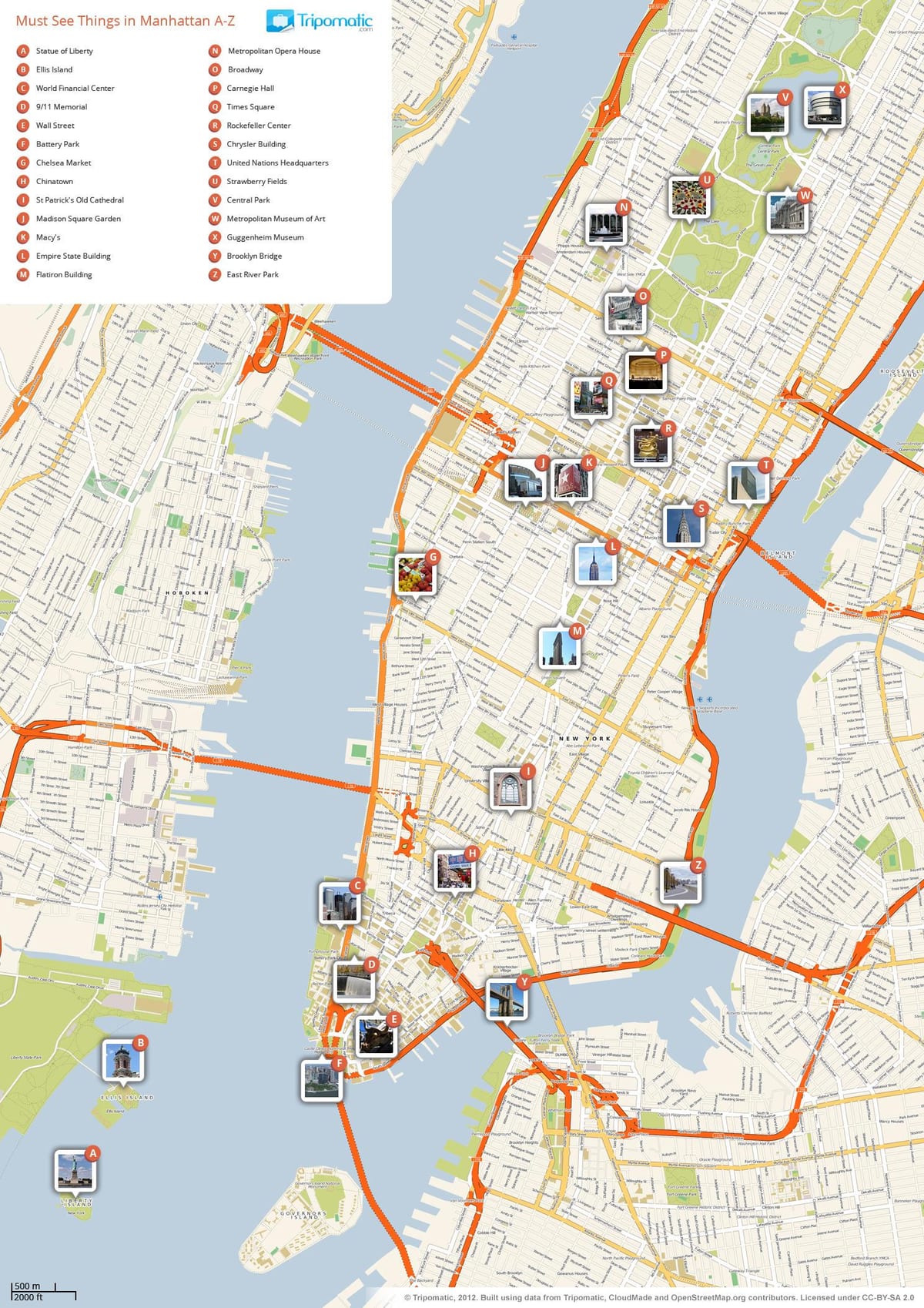 carte de Manhattan avec les points d'intérêt