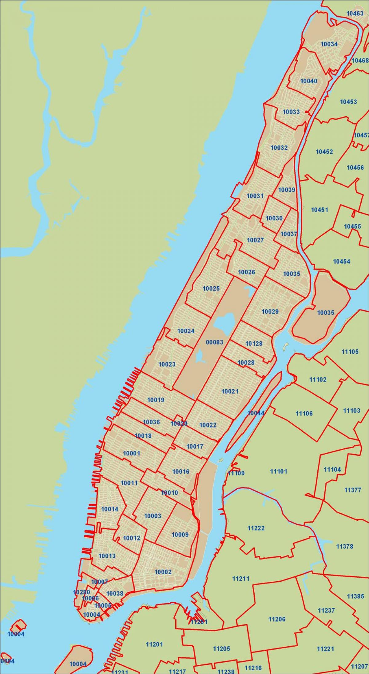 NYC code postal de la carte de Manhattan